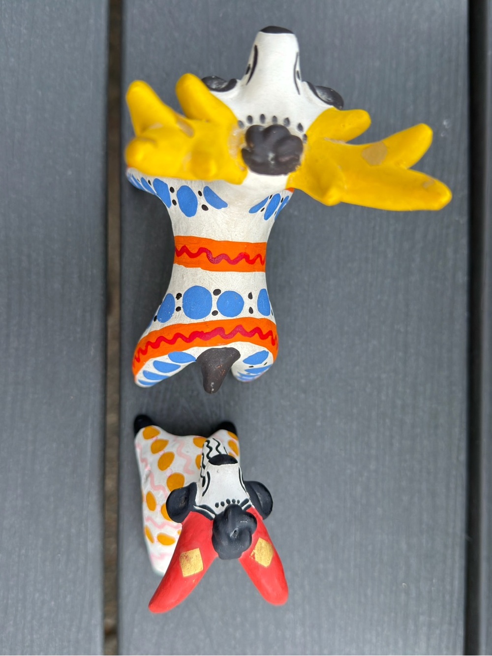 Vintage Russian Dymkovo Folk Art Reindeer & Goat Whistle Figurines Set - Picture 10 of 13
